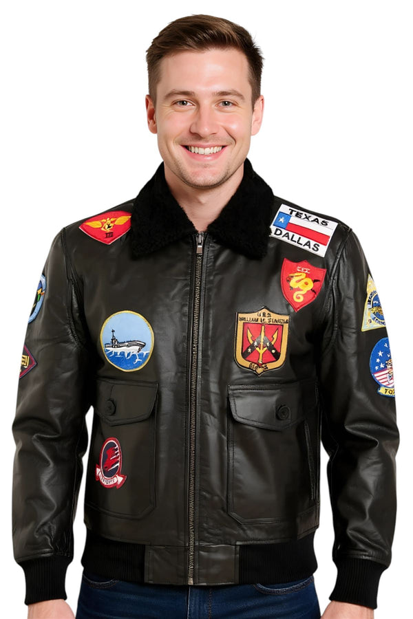 Mens Top Gun A2 Leather Bomber Jacket-San Diego