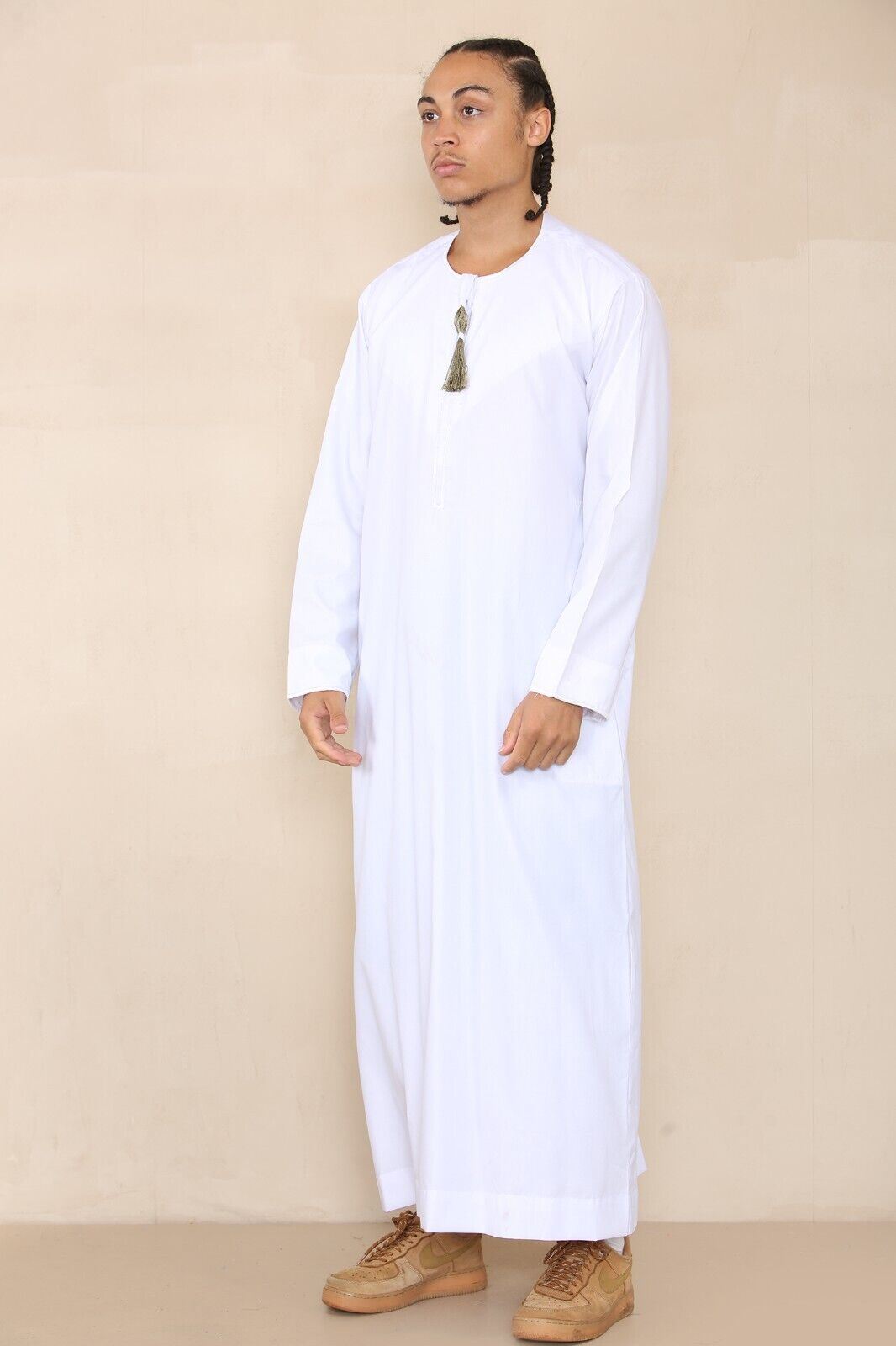 Mens Thobe Jubba Saudi Islamic Arab Eid Emirati Kaftan Jubbah Tassel Robe