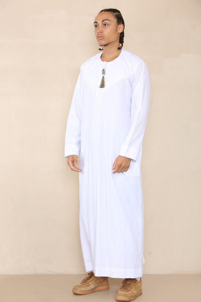 Mens Thobe Jubba Saudi Islamic Arab Eid Emirati Kaftan Jubbah Tassel Robe