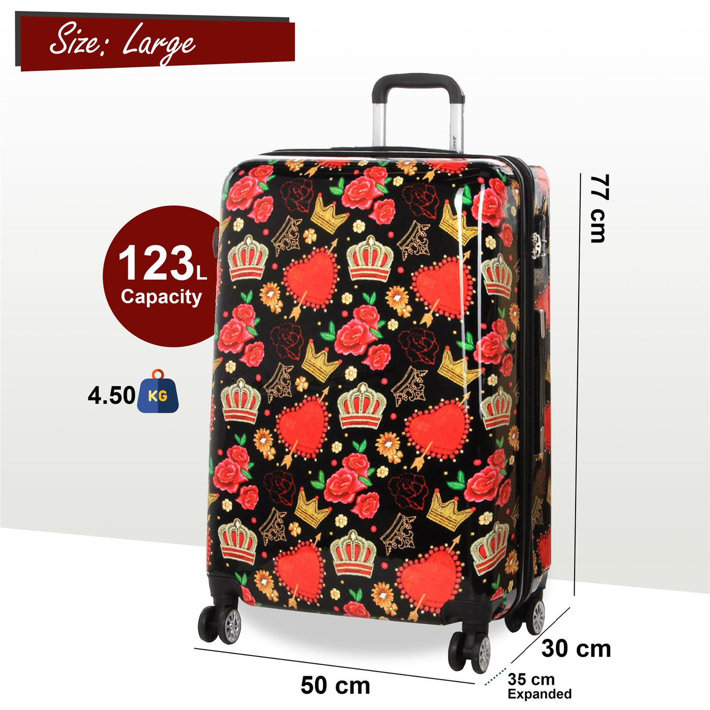 Strong Expandable Hard Shell Dual 4 Wheel Suitcase Set Print Luggage Cabin Travel Bag