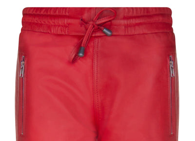Women's Red Nappa Leather Trousers Joggers