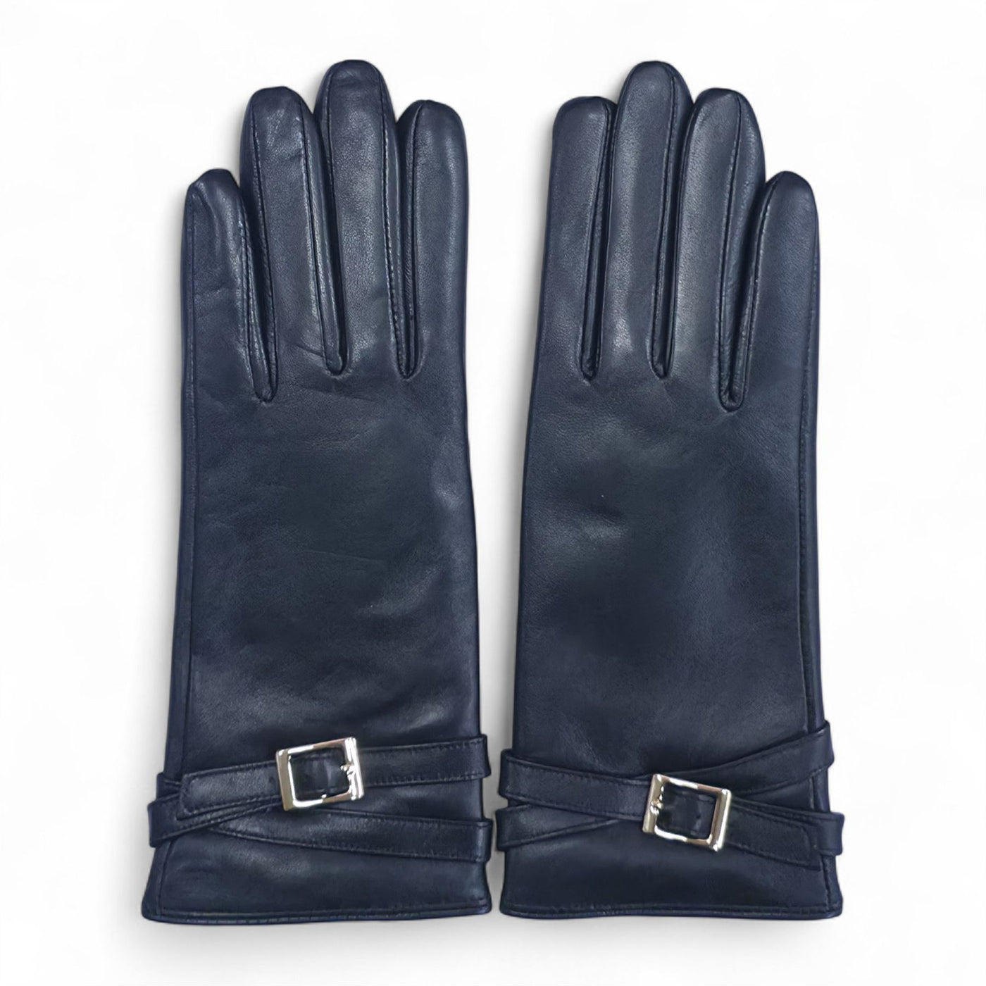 Womens Italian Leather Winter Buckle Soft Wool Lining Gloves - L-GLV-601