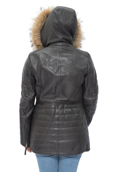 Womens Quilted Leather Parka Jacket-Curitiba