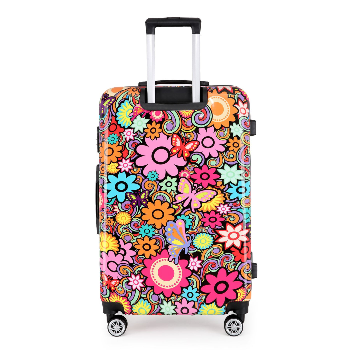 Hardside Shell Suitcase Set Flower Print Luggage Lightweight Cabin Travel Bag