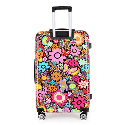 Hardside Shell Suitcase Set Flower Print Luggage Lightweight Cabin Travel Bag