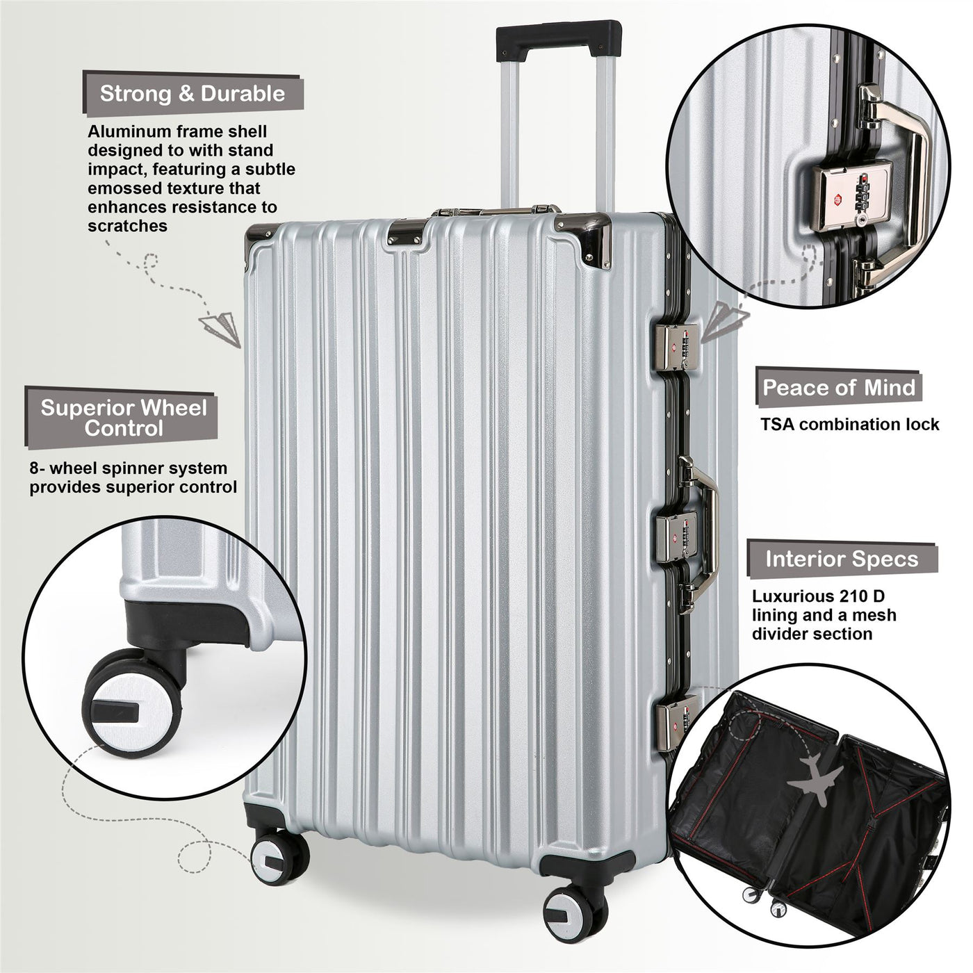 Robust Hard Shell Cabin Suitcase 36 x 24 x 56 cm Luggage Suitable for Easyjet, Ryanair, Wizzair