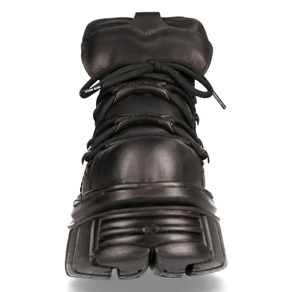NEW ROCK 106N-S52 TOWER SHOES Metallic Black Leather Biker Punk Gothic Boots