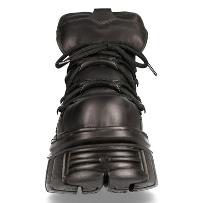NEW ROCK 106N-S52 TOWER SHOES Metallic Black Leather Biker Punk Gothic Boots