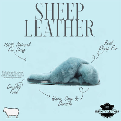Women's Sheepskin Slippers Teal Warm Winter Fur Crossover - Snowbelle