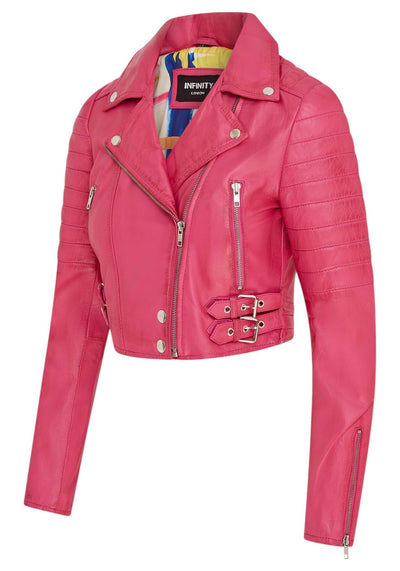 Giacca da motociclista in pelle corta Brando da donna - Damasco