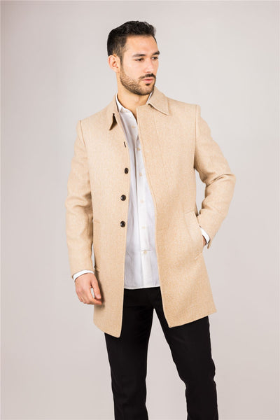 Men's Wool Blend Classic Collar Beige Overcoat
