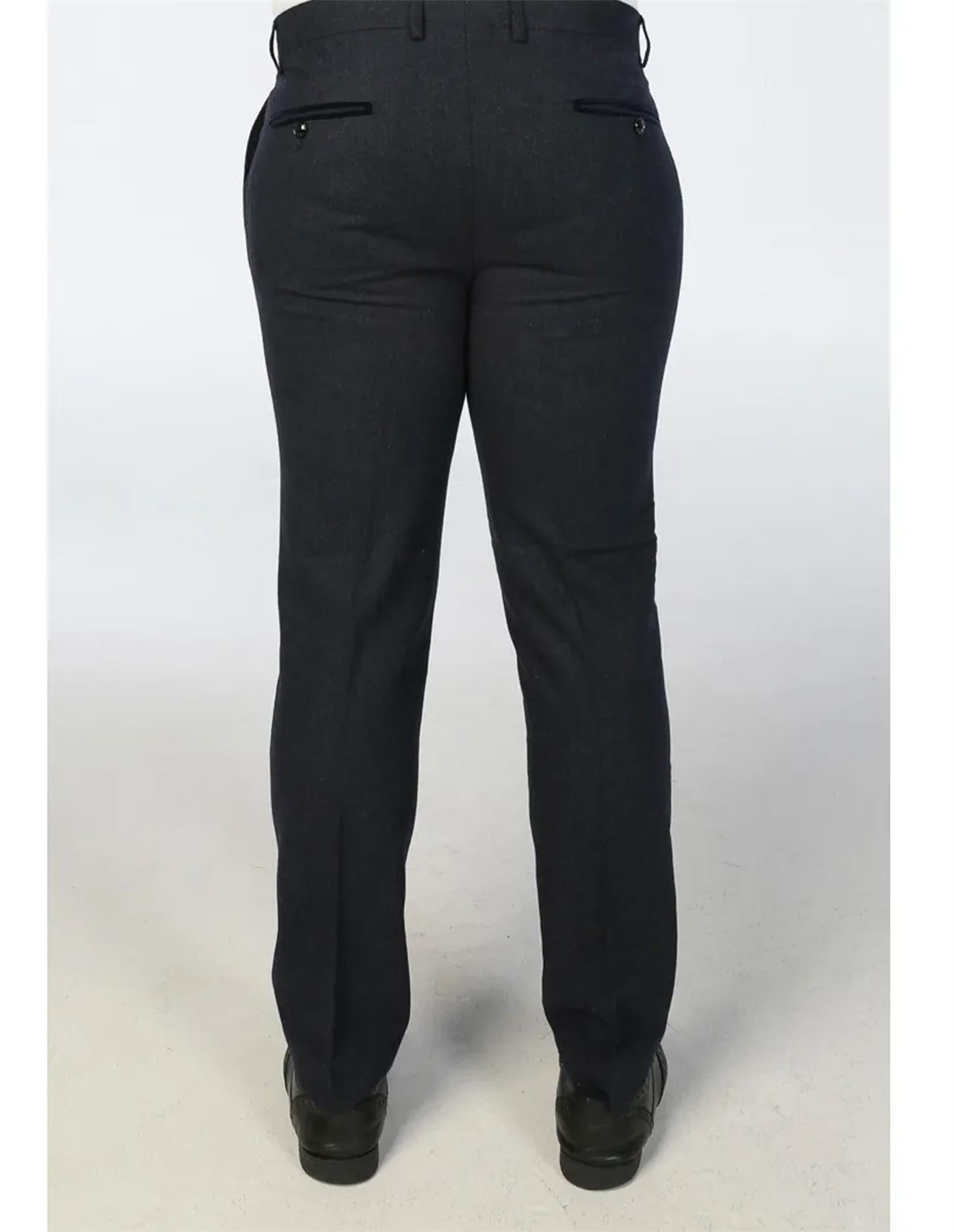 Men's Navy Blue Wool Blend Tweed Formal Trousers