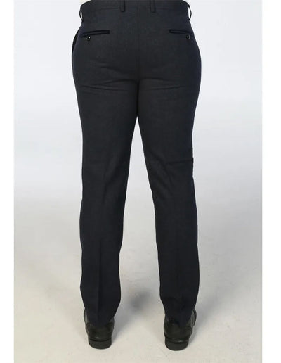 Men's Navy Blue Wool Blend Tweed Formal Trousers