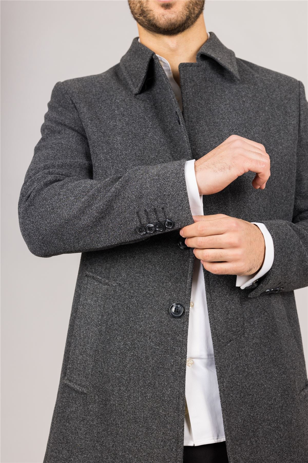 Men's Wool Blend Classic Collar Grey Overcoat