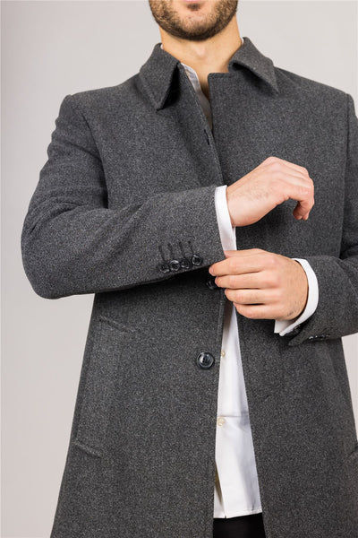 Men's Wool Blend Classic Collar Grey Overcoat
