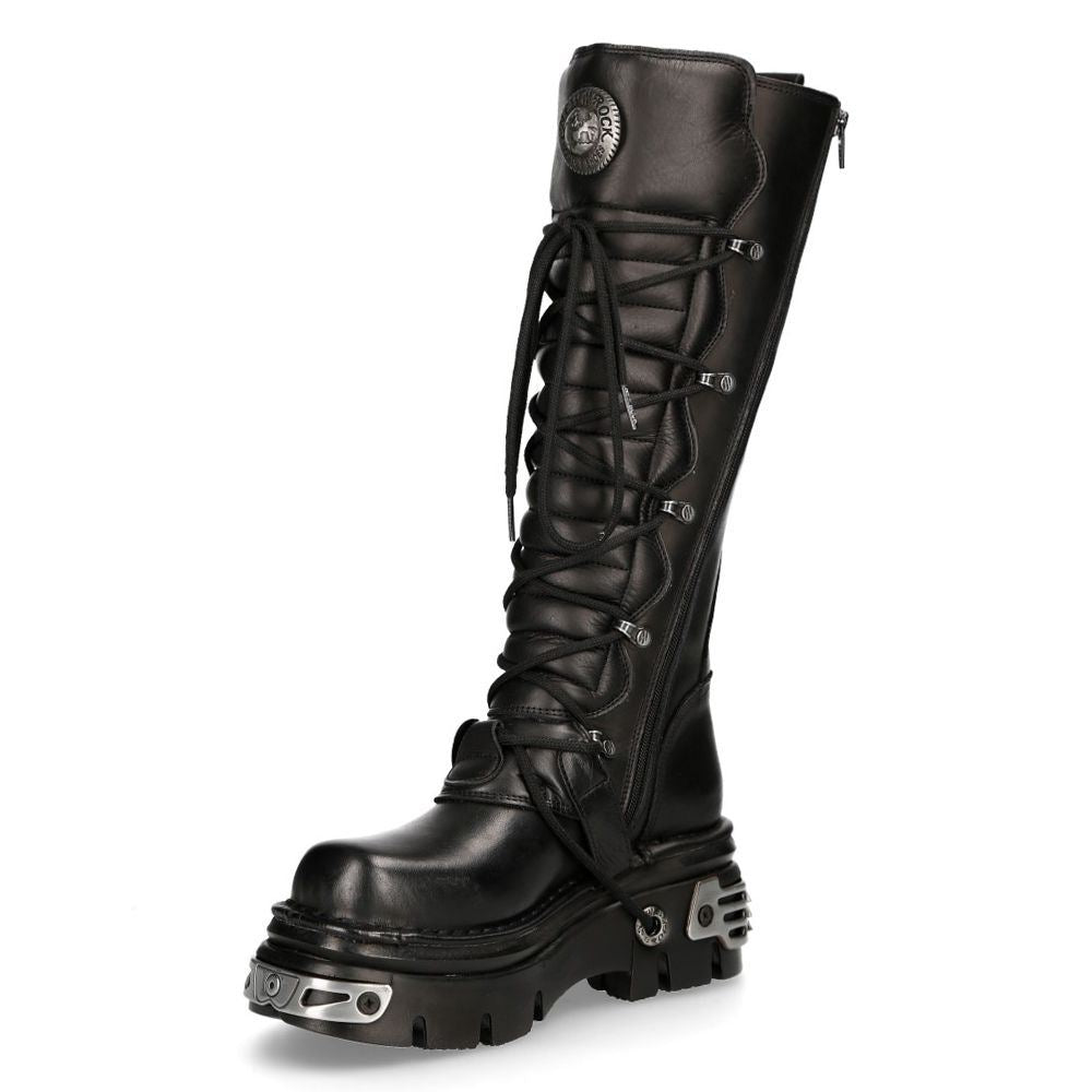 New Rock Knee High Black Leather Gothic Boots-272-S1