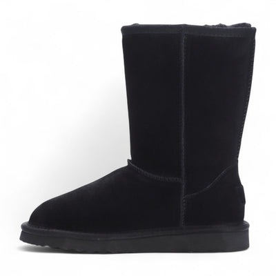 Women's Genuine Sheepskin Black Suede Slip-On Ankle Winter Boots - Dusk