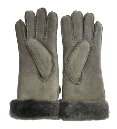 Womens Genuine Sheepskin Suede Gloves with Roll Up/Down Cuff