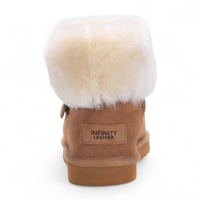 Women's Genuine Sheepskin Tan Suede Ankle Bootie Winter Boots - Granite
