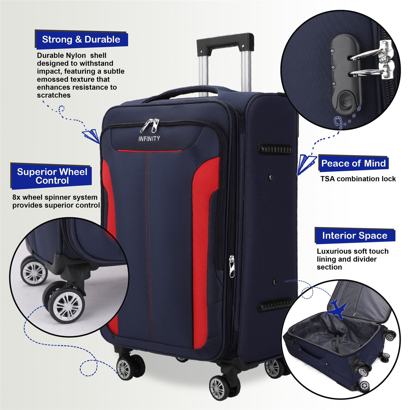 8 Wheel Lightweight Suitcase Luggage Travel Bags Set
