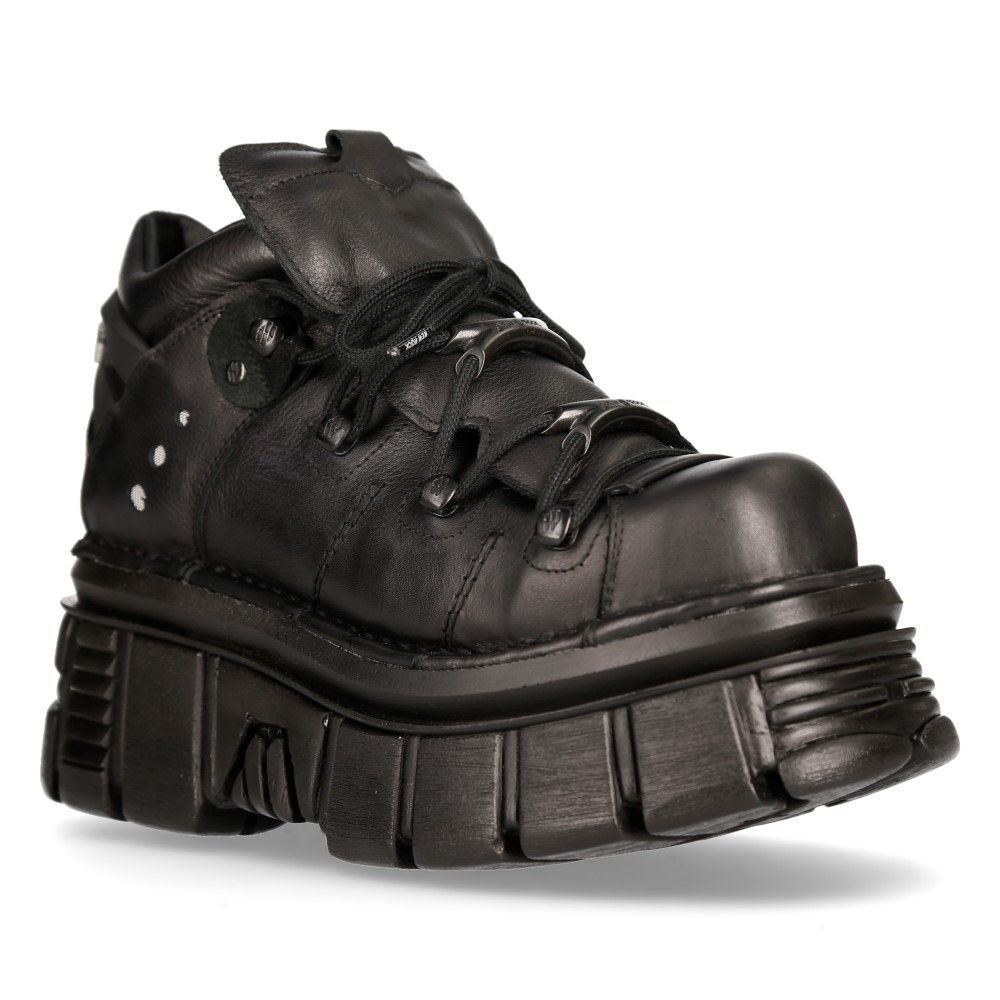 NEW ROCK 106N-S52 TOWER SHOES Metallic Black Leather Biker Punk Gothic Boots