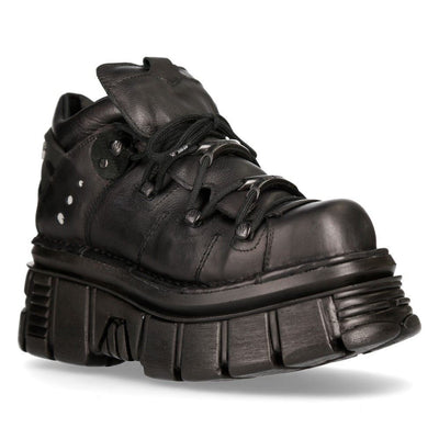 NEW ROCK 106N-S52 TOWER SHOES Metallic Black Leather Biker Punk Gothic Boots