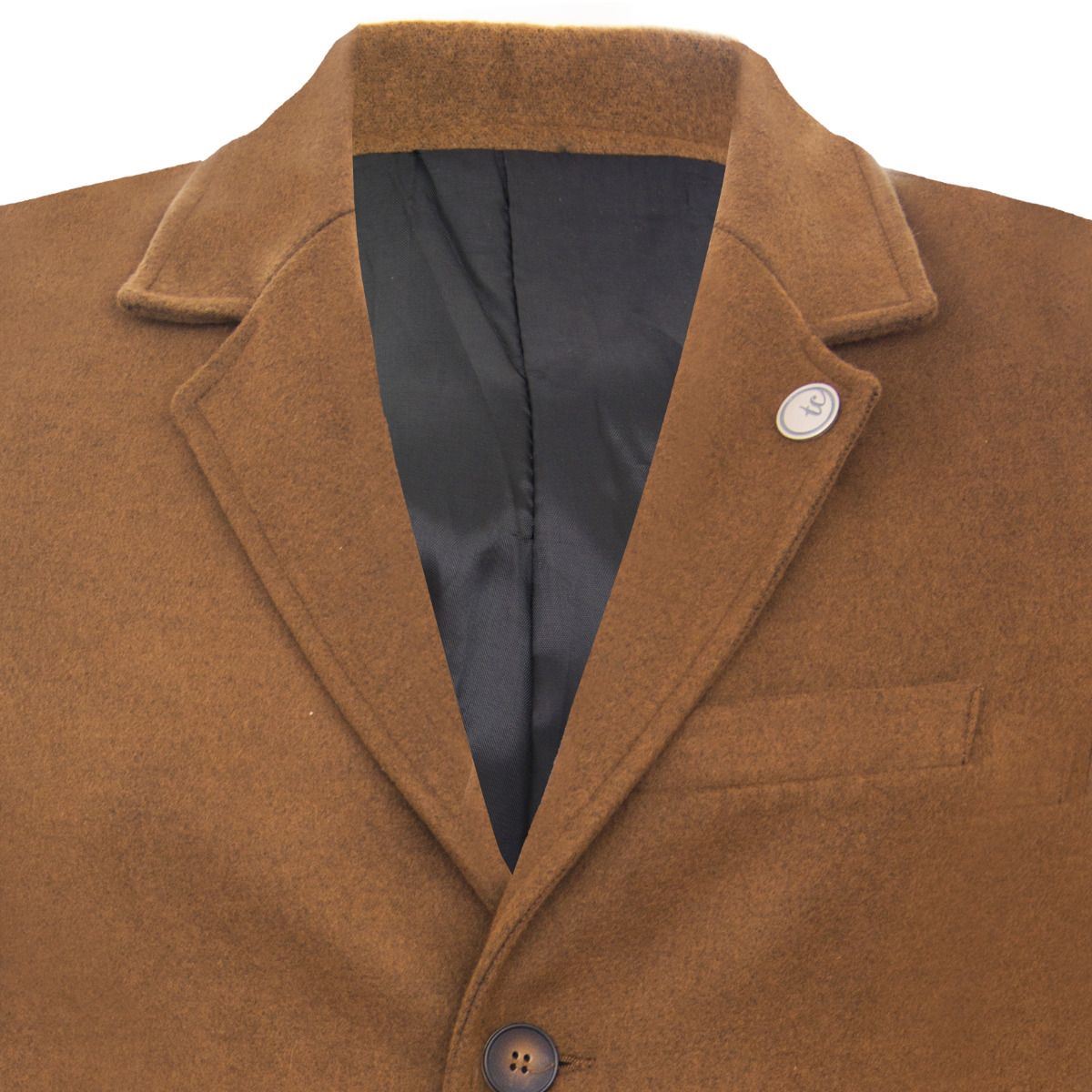 Men's Long Brown Wool Slim Fit Overcoat
