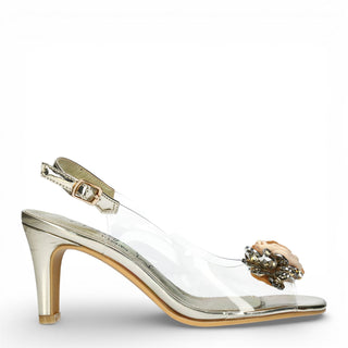 Laura Vita Women’s Mira 05 Clear Golden Slip-On Cinderella Heel Sandals