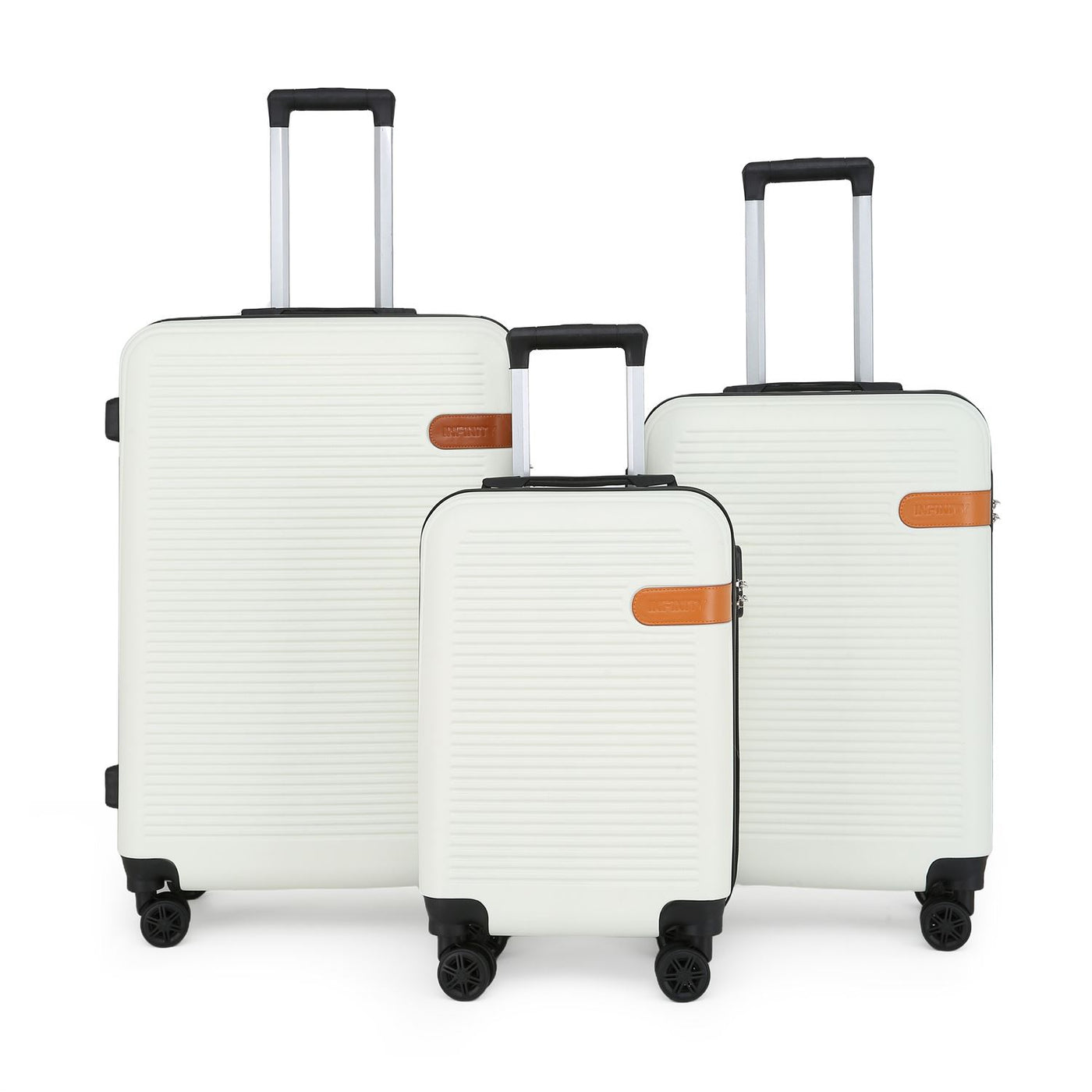 Hard Shell Cream Classic Dual 4 Wheel Luggage Suitcase Set