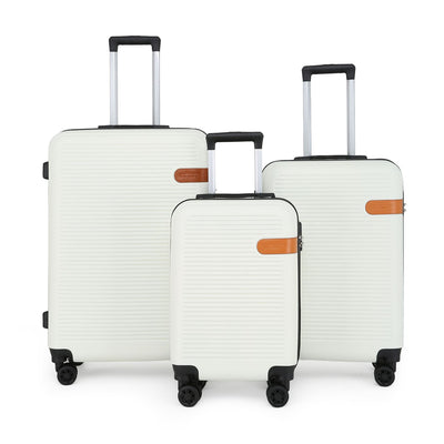Hard Shell Cream Classic Dual 4 Wheel Luggage Suitcase Set
