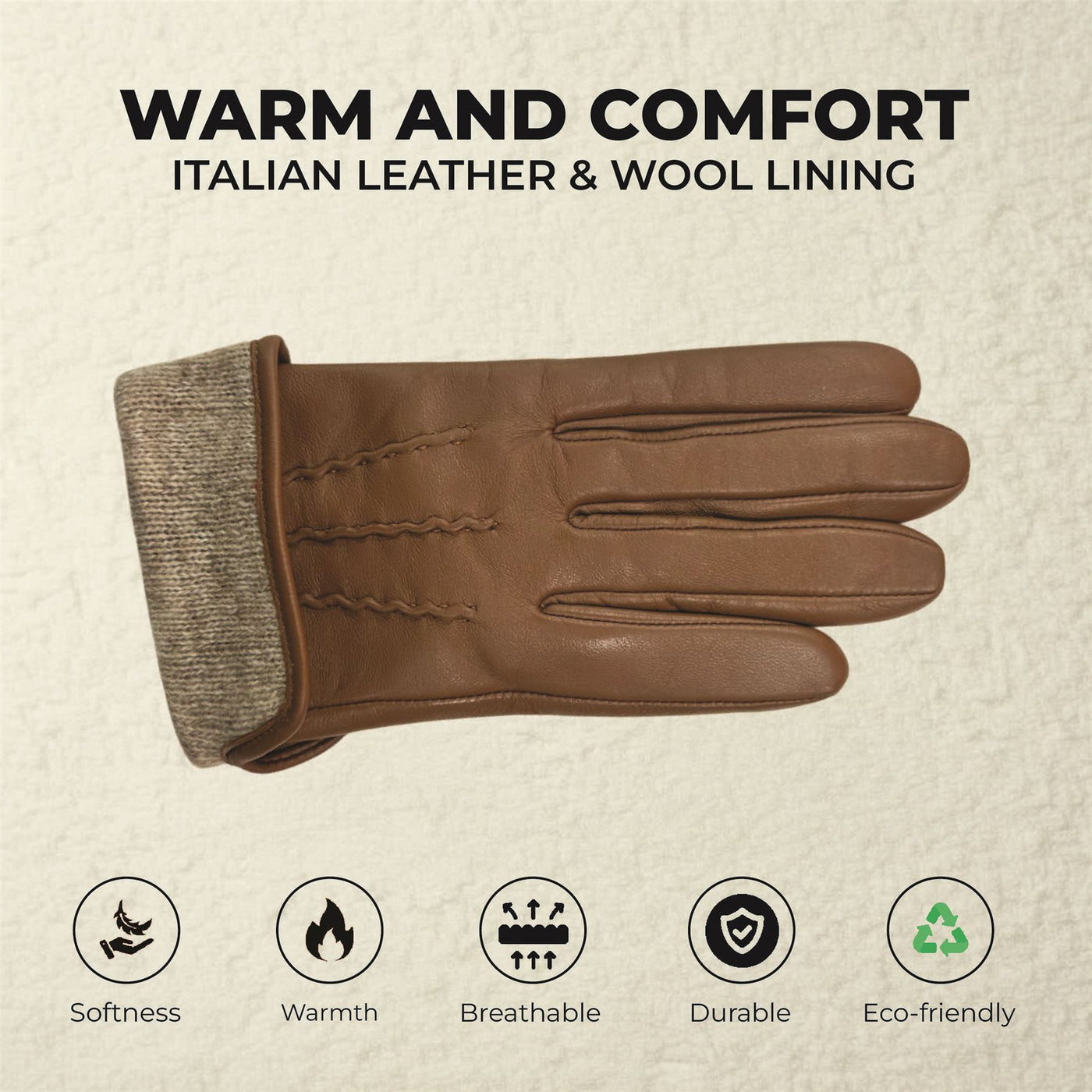Womens Italian Leather Winter Stitch Line Design Soft Wool Lining Gloves - L-GLV-301