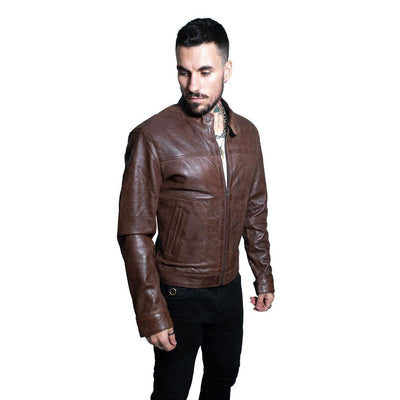 Men’s Classic Fitted Leather Biker Jacket-Austin