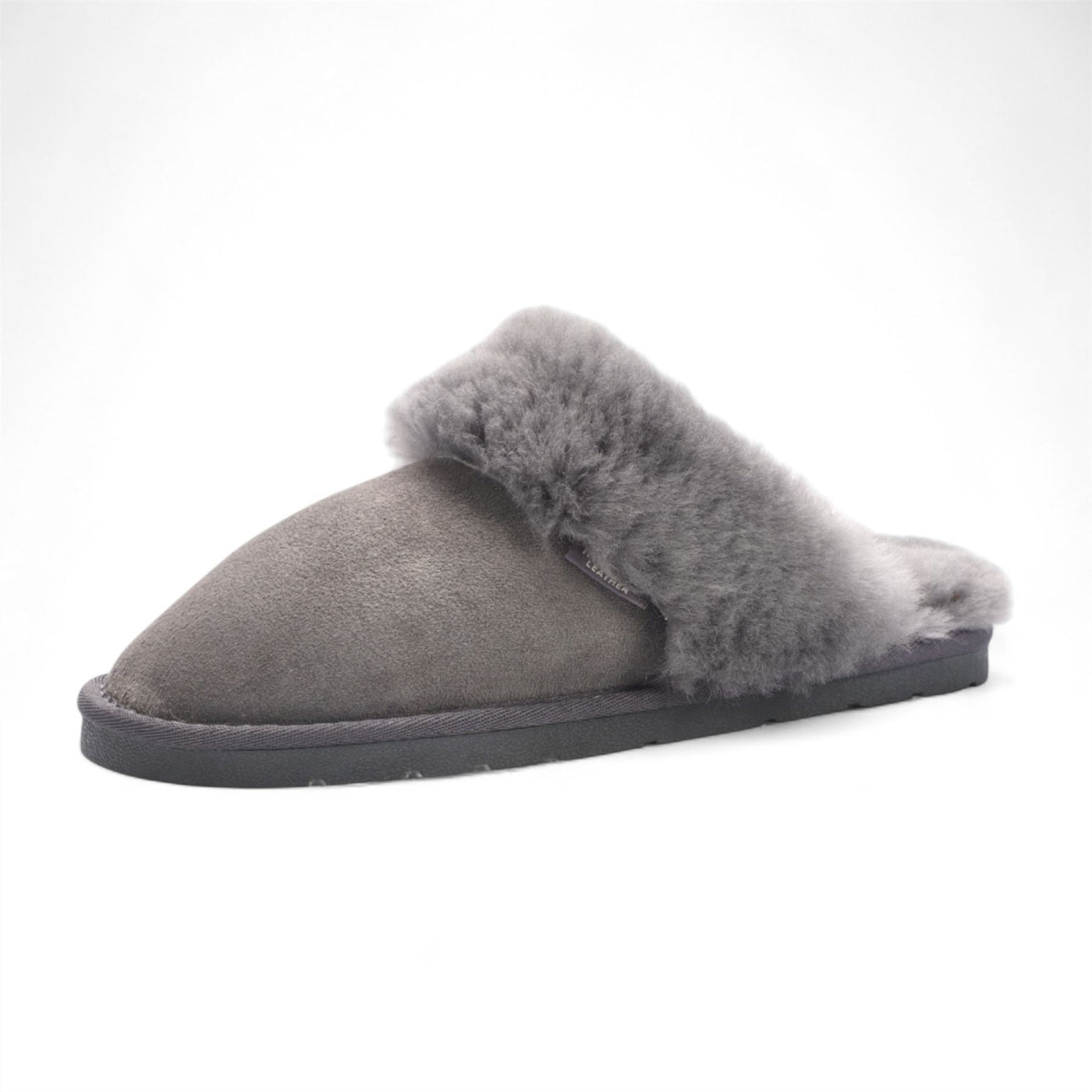Women's Genuine Sheepskin Grey Suede Mule Winter Slippers - Luna