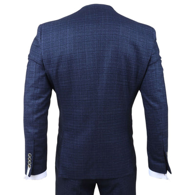 Men's Blue Plaid Check 3 Piece Slim Fit Formal Wedding Suit