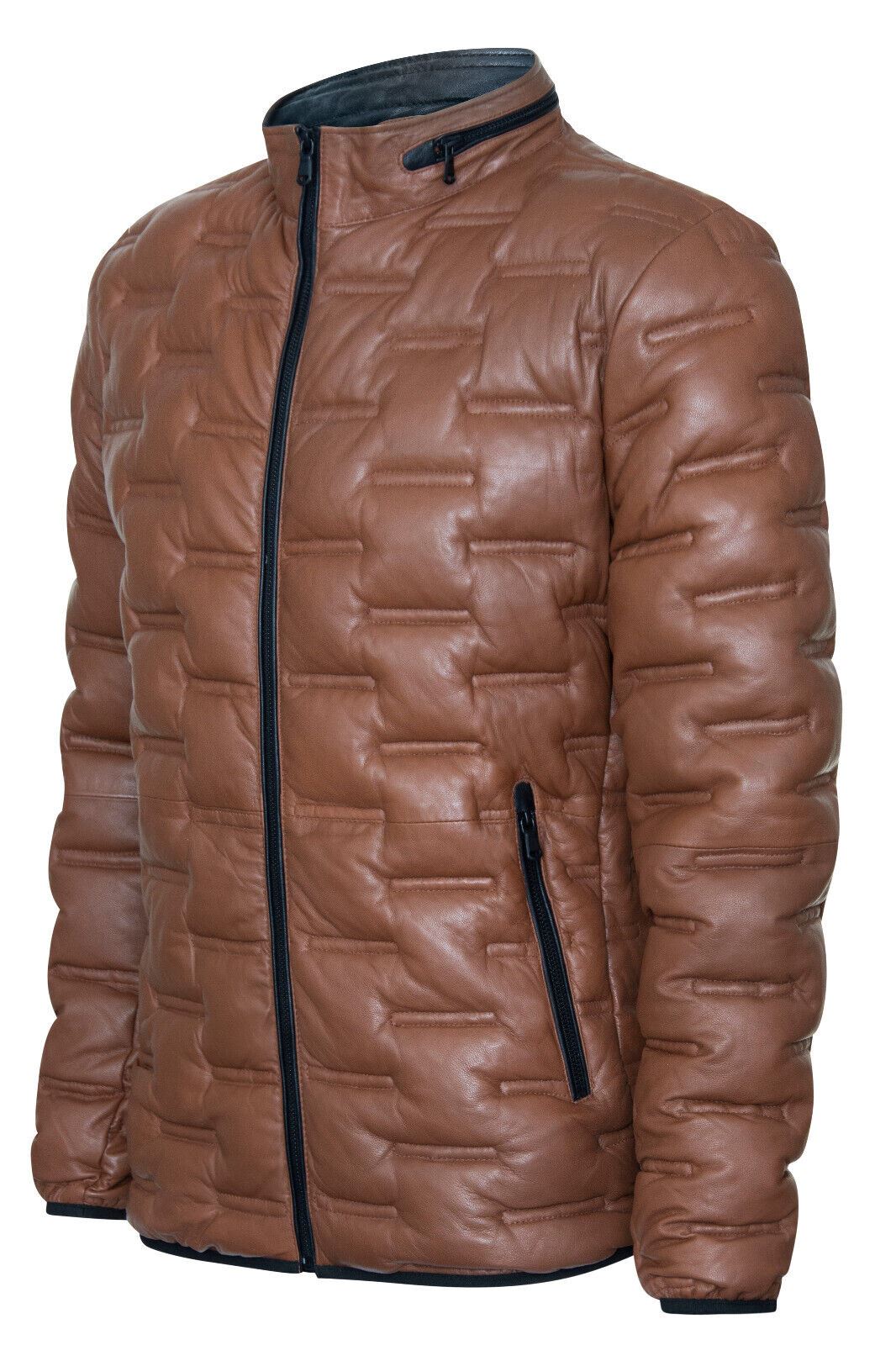 Men's Puffer Quilted Bomber Leather Jacket - Recife