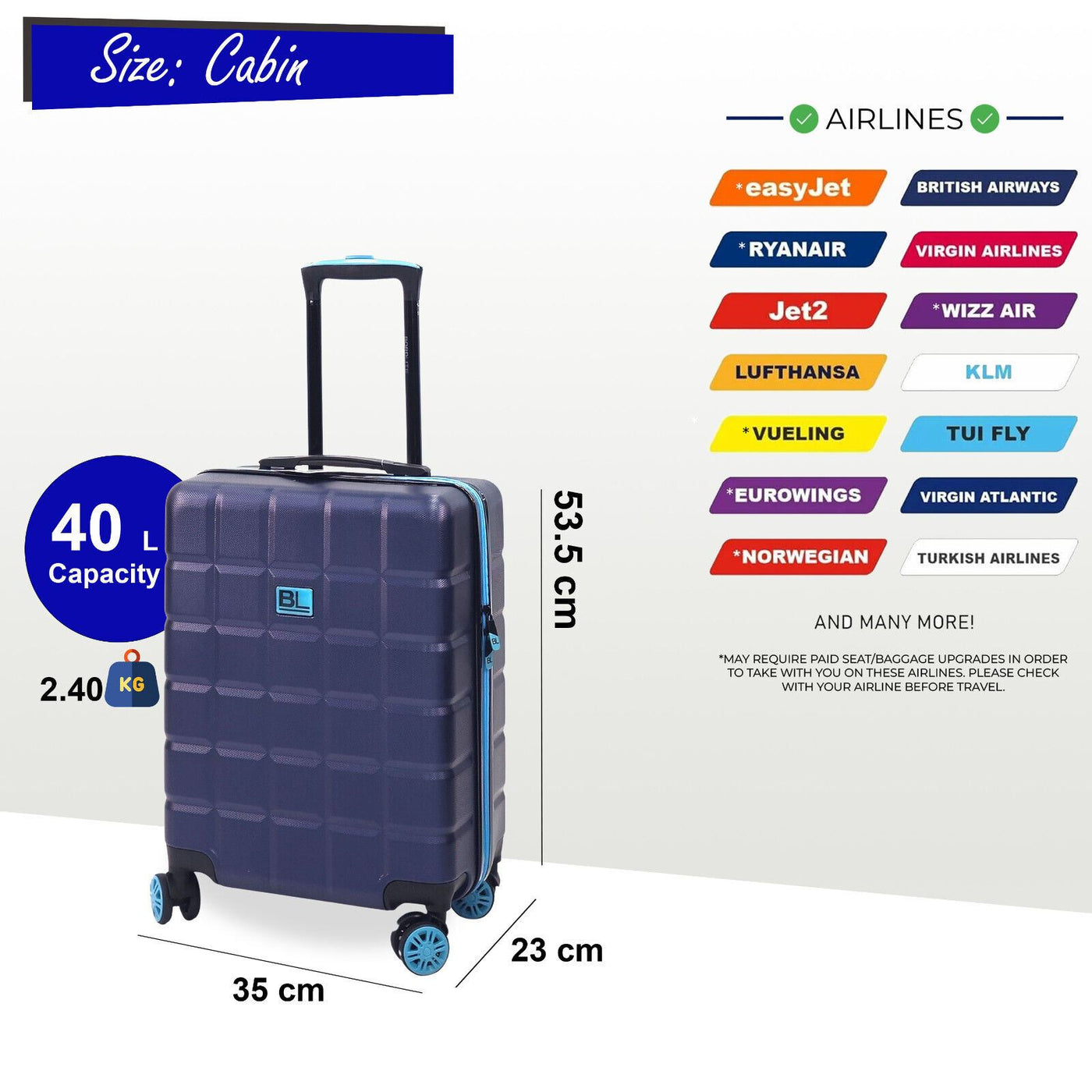 Hard Shell Cabin Suitcase 53 x 35 x 23 cm Luggage