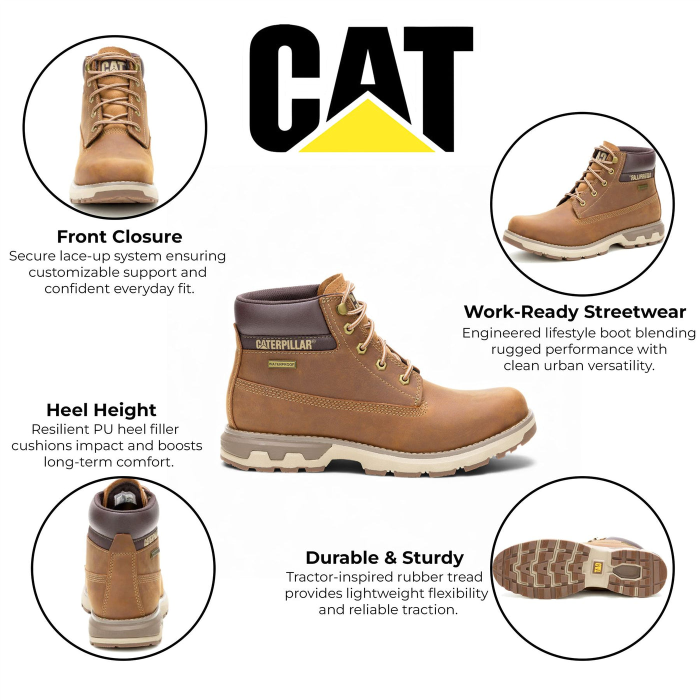 Caterpillar (CAT) Men's Pursue Brown Leather Everyday Work Hiking Ankle Boots