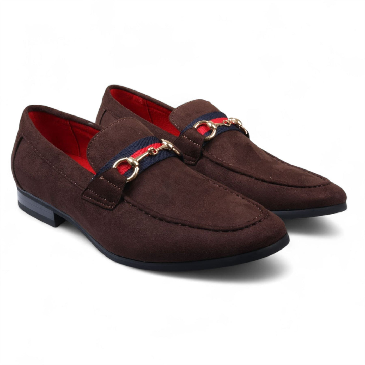 Men's Suede Loafers with Gold Buckle Slip-On Dress Shoes