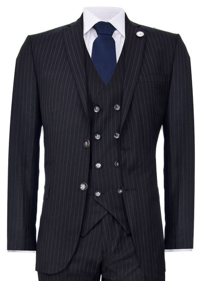 Men's 3 Piece Black Pinstripe Retro Suit