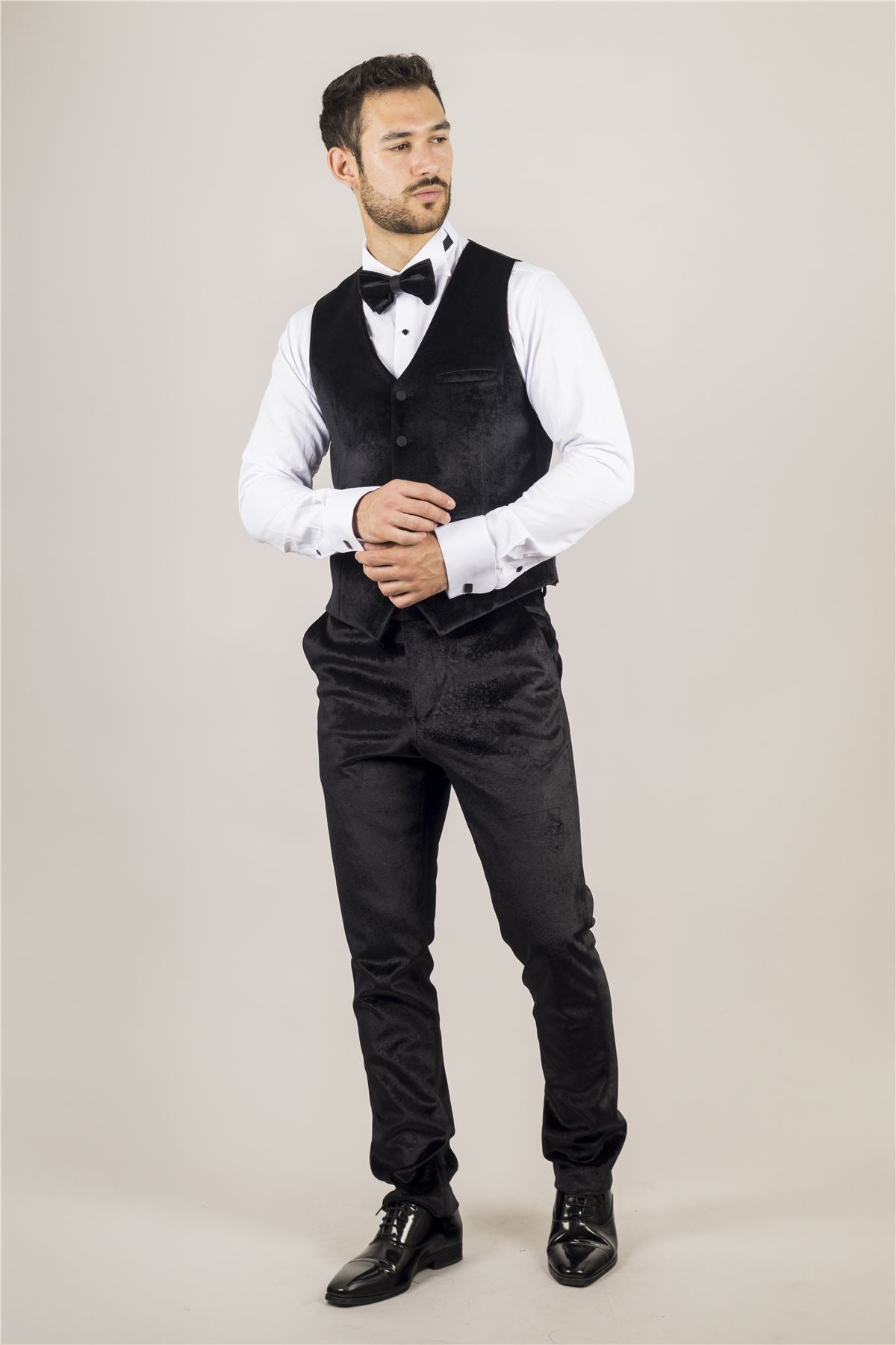 Men's Black 3 Piece Velvet Wedding Tuxedo Formal Suit