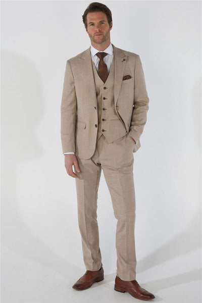 Men's 3 Piece Beige Summer Wedding Tailored Fit Suit