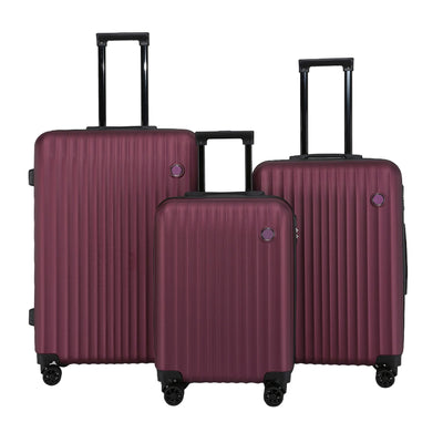 ABS Hard Shell Burgundy Suitcase Luggage Set Travel Carry on Cabin Bag