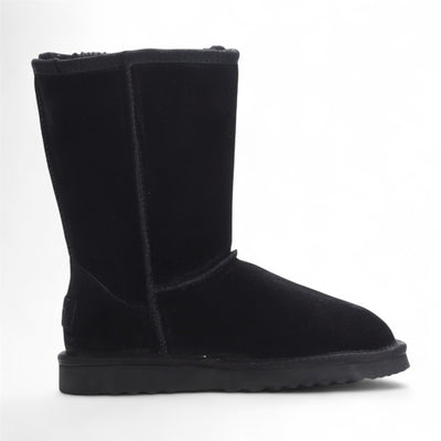 Women's Genuine Sheepskin Black Suede Slip-On Ankle Winter Boots - Dusk