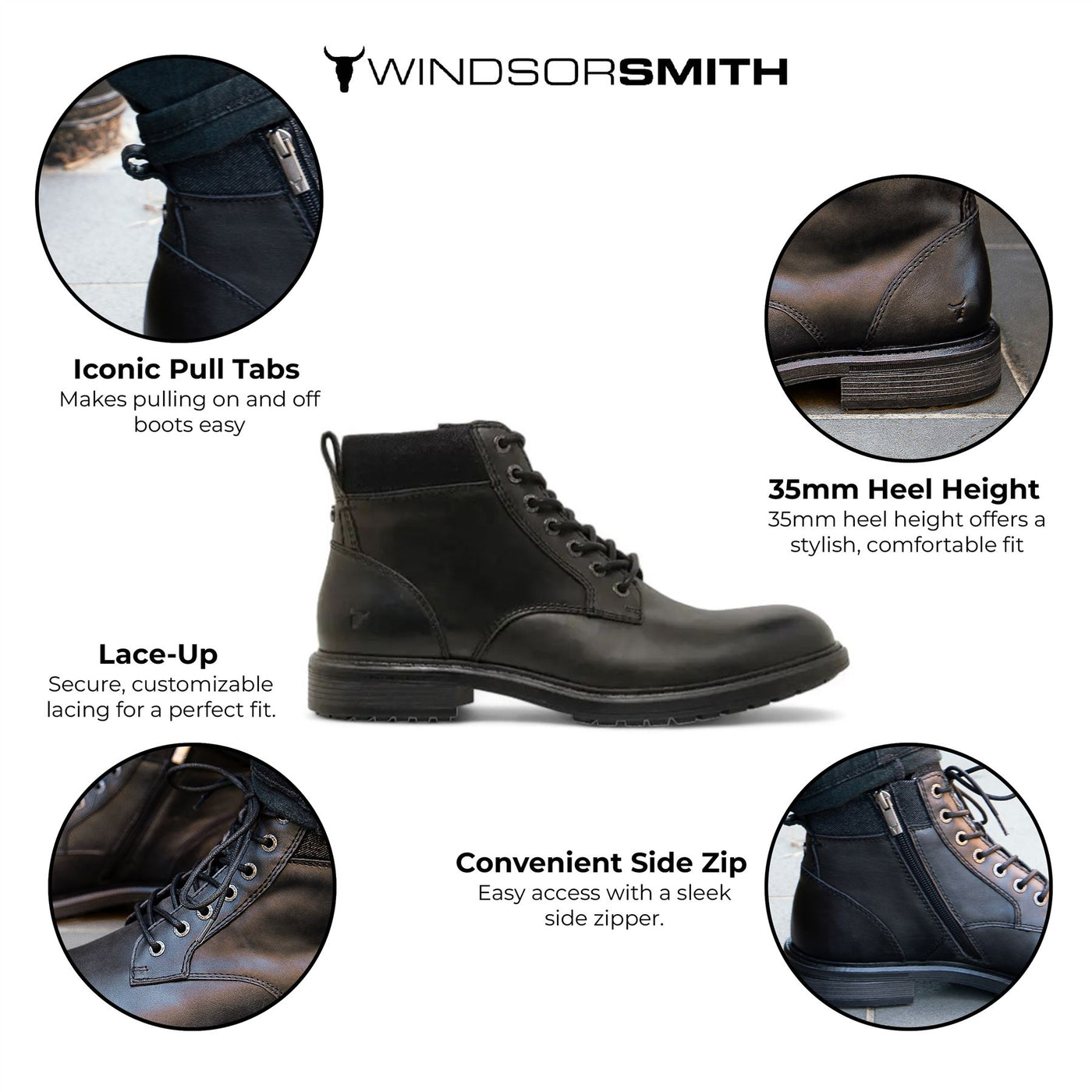 Windsorsmith Black Leather Casual Chukka Boots - Beau