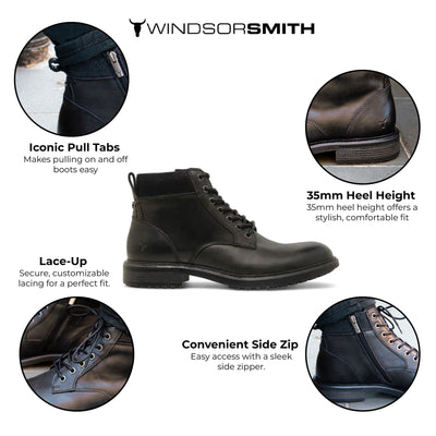 Windsorsmith Black Leather Casual Chukka Boots - Beau