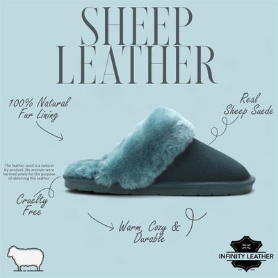 Women's Genuine Sheepskin Green Suede Mule Winter Slippers - Luna