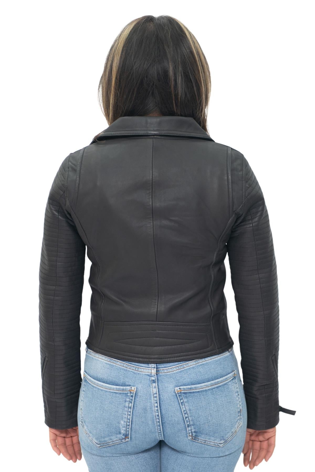 Womens Leather Matt Vintage Brando Biker Jacket-Taipei