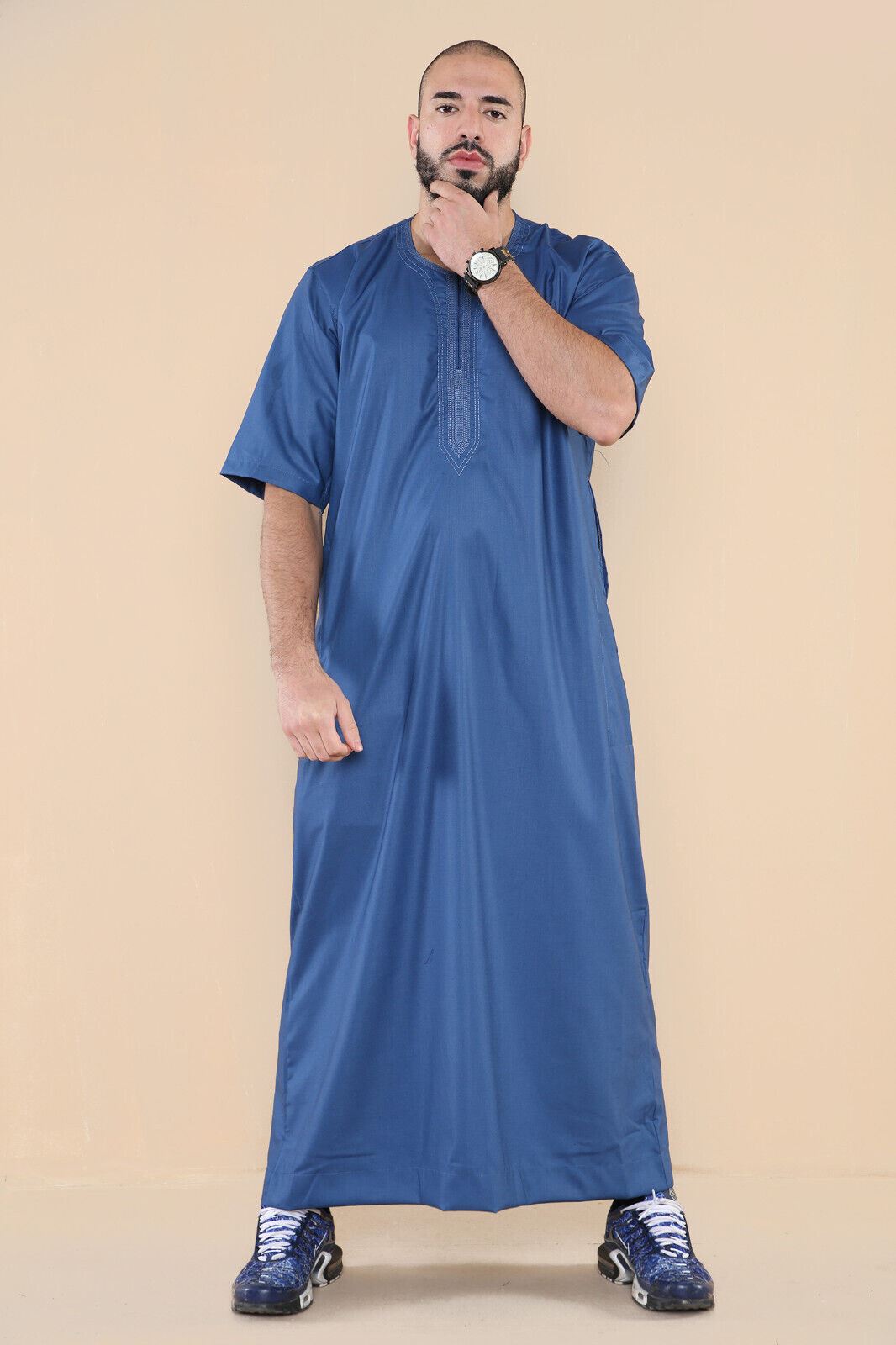 Mens Thobe Jubba Islamic Arab Moroccan Saudi Zipped Kaftan Arab Robe