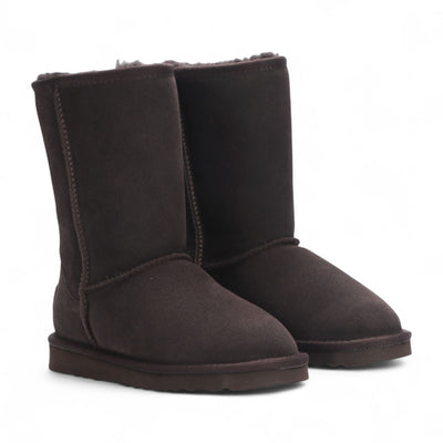 Women's Genuine Sheepskin Brown Suede Slip-On Ankle Winter Boots - Dusk