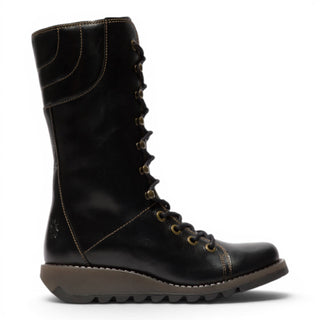Fly London Women’s Black Leather Lace-Up Combat Ankle Boots- STER768